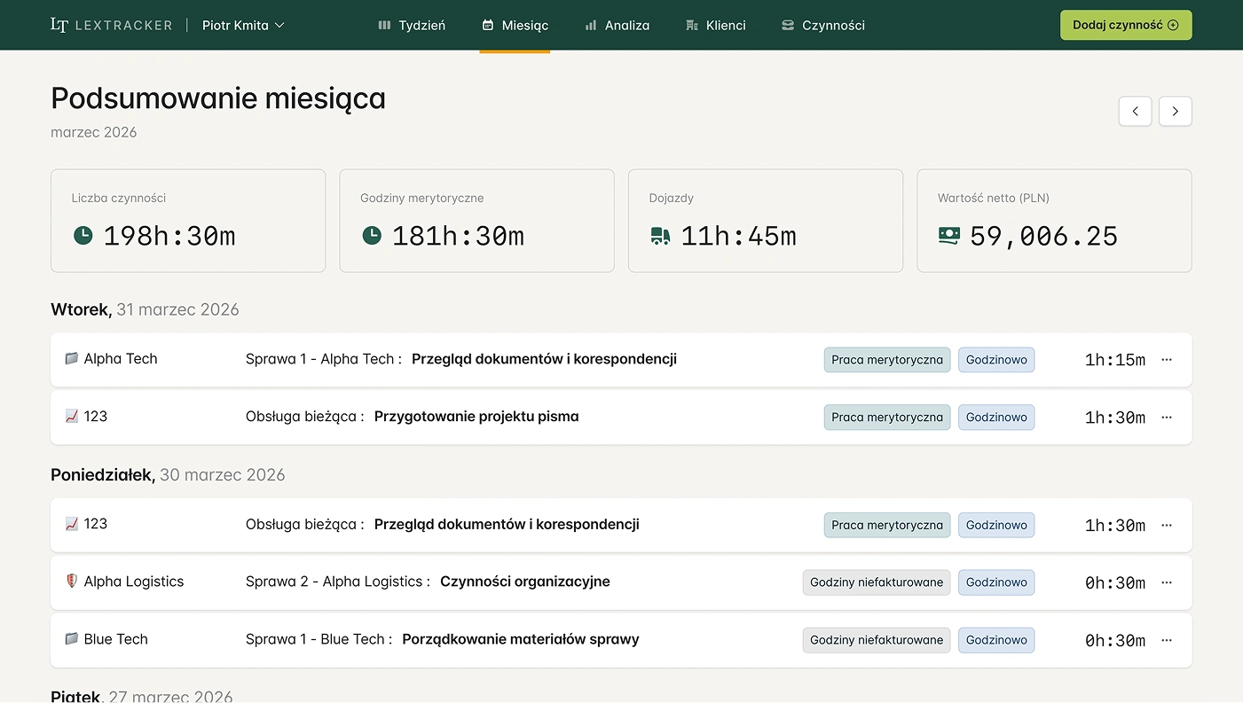 Time tracking view in LexTracker
