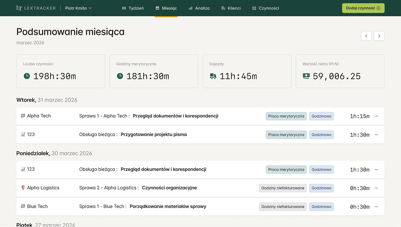 Time tracking view in LexTracker